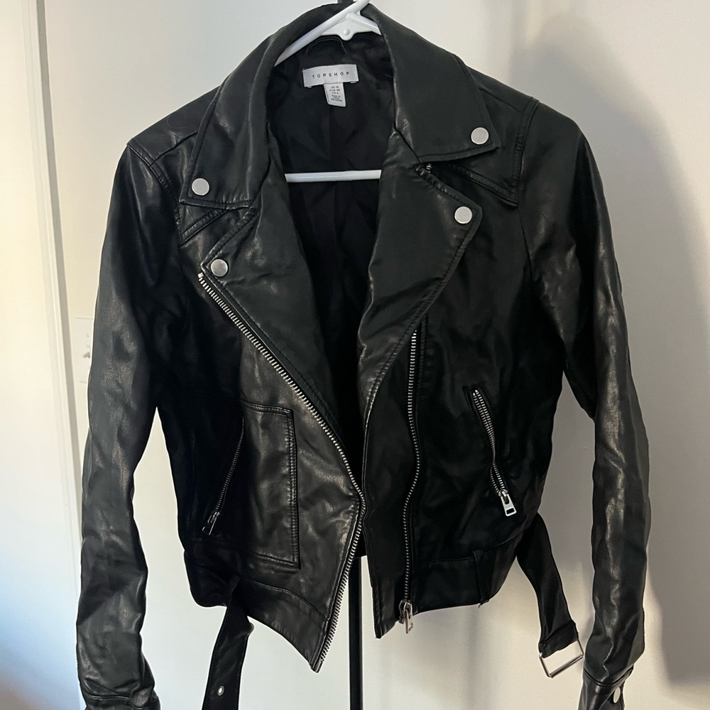 Topshop Black Leather Biker Jacket